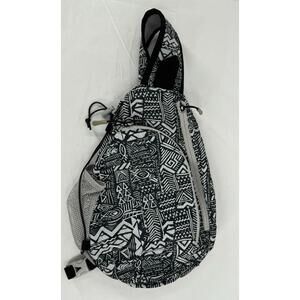 Eddie Bauer Black Geometric Mesh Pocket Adjustable Strap Sling Bag‎